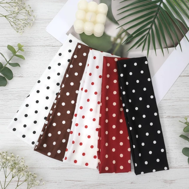 Alt view image 6 of 6 - 5 Pcs Classic PolkaDot Fabric Headband, Polka Dot Headbands for Women Soft Non Slip Elastic Wide Fashion Headbands Comfortable Daily Wear Yoga Workout Hair Accessories