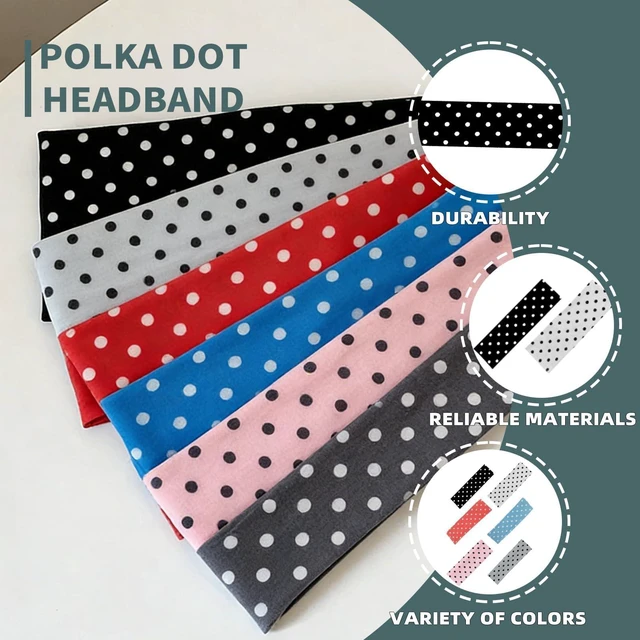 Alt view image 3 of 7 - Cluksik 6 Pack Polka Dot Headband Set, Multi Color Non-Slip Elastic Stretchy Wide Hair Band Accessories for Women, Retro Vintage Style Turban Soft Cotton Head Wraps for Yoga, Workout, Daily Wear
