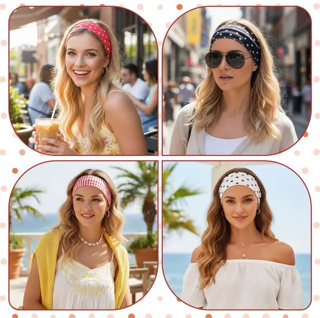 Alt view image 3 of 7 - YBEATY 6 Pcs Polka Dot Headband Elastic Head Bands Soft Fabric Hairbands | Stretchy, Non Slip, Wide Wraps, Retro Trendy, Hair Styling Accessories, for Women Girls Wife Sister, Birthday Valentines Day