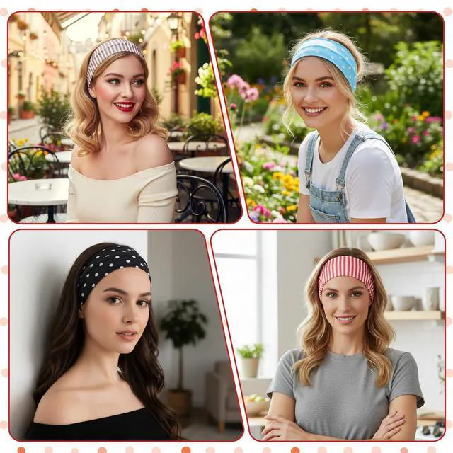 Alt view image 4 of 7 - YBEATY 6 Pcs Polka Dot Headband Elastic Head Bands Soft Fabric Hairbands | Stretchy, Non Slip, Wide Wraps, Retro Trendy, Hair Styling Accessories, for Women Girls Wife Sister, Birthday Valentines Day