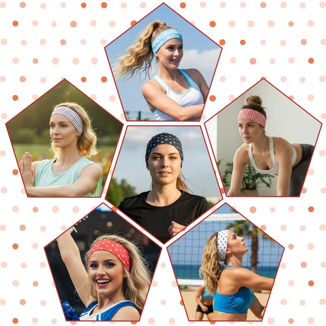 Alt view image 5 of 7 - YBEATY 6 Pcs Polka Dot Headband Elastic Head Bands Soft Fabric Hairbands | Stretchy, Non Slip, Wide Wraps, Retro Trendy, Hair Styling Accessories, for Women Girls Wife Sister, Birthday Valentines Day