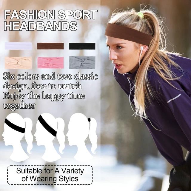 Alt view image 4 of 7 - CIEHER 6 Pack Sport Headbands for Women, Stretchy Knotted Headbands Hair Bands Hair Warp for Yoga Running Sports Daily - Soft Fabric & Non-Slip(Color A)