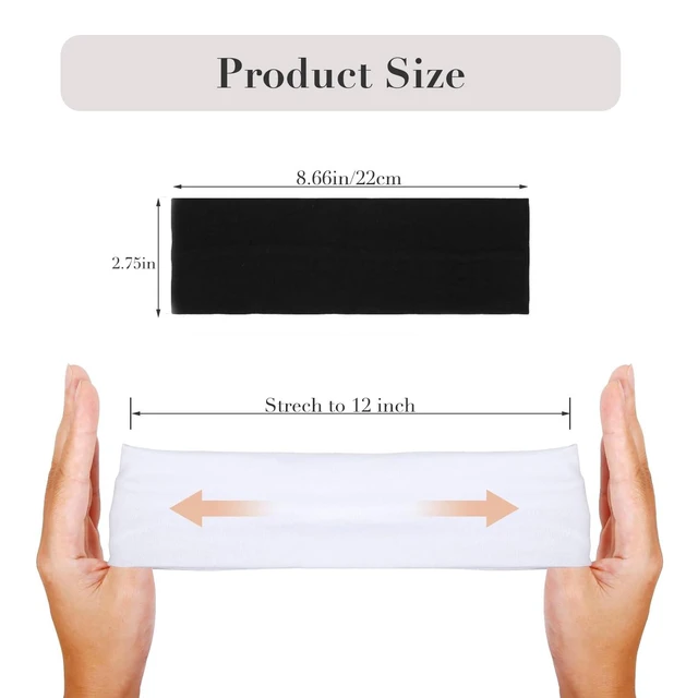 Alt view image 3 of 6 - 7cm Wide Black Headbands for Women Men, 2pack Fashion Head Bands for Women's Hair, Soft Fabric Stretchy Hair Bands for Makeup, Yoga, Running (Black/Grey, 2.7 X 8.6 inches)