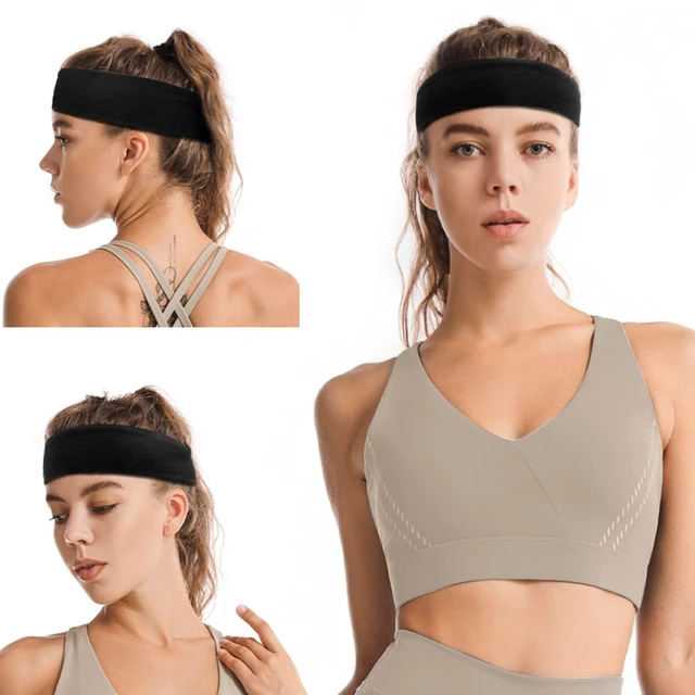 Alt view image 6 of 6 - Women's Thick Stretchy Sweat Headbands in White and Black for Yoga, Workout, and Everyday Wear - Non-Slip Hair Accessories with Basic Fashion Style