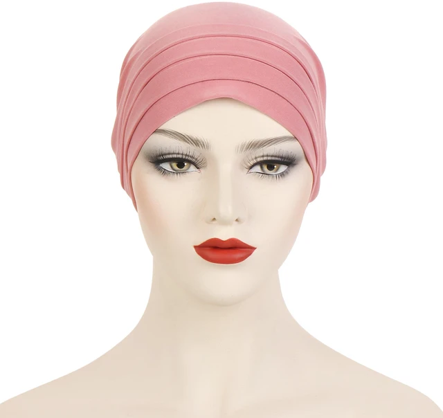Alt view image 6 of 7 - YYAOJHAO Pre Tied Chemo Headscarf for Women - Slip On Bandana Headwrap caps chemotherapy Turban Headwear for Cancer Hair Cover (US, Alpha, One Size, Medium, Standard, Dark Pink)