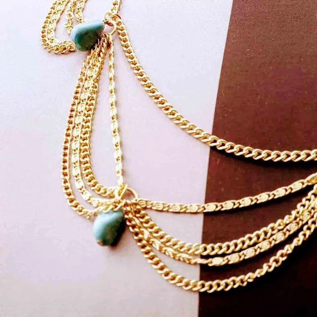 Alt view image 4 of 7 - Yheakne Boho Turquoise Headband Gold Layered Tassel Head Chain Gypsy Hair Chain Festival Wedding Headpieces Decorative Headdress Hair Accessories for Women and Teen Girls Gifts