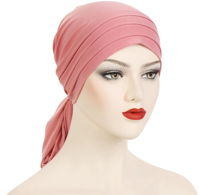 Alt view image 7 of 7 - YYAOJHAO Pre Tied Chemo Headscarf for Women - Slip On Bandana Headwrap caps chemotherapy Turban Headwear for Cancer Hair Cover (US, Alpha, One Size, Medium, Standard, Dark Pink)