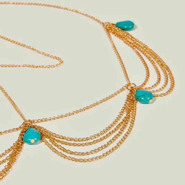 Alt view image 6 of 7 - Yheakne Boho Turquoise Headband Gold Layered Tassel Head Chain Gypsy Hair Chain Festival Wedding Headpieces Decorative Headdress Hair Accessories for Women and Teen Girls Gifts