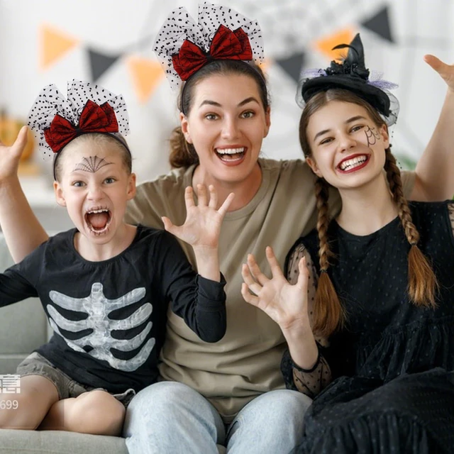 Alt view image 5 of 7 - CURASA Halloween Red Bow Headband Lace Mesh Dot Hairband Cute Bowknot Hair Accessories Black Hair Hoop Bands Spider Web Patterns Headpiece Costume For Women Grils Party Cosplay Decorations Gifts