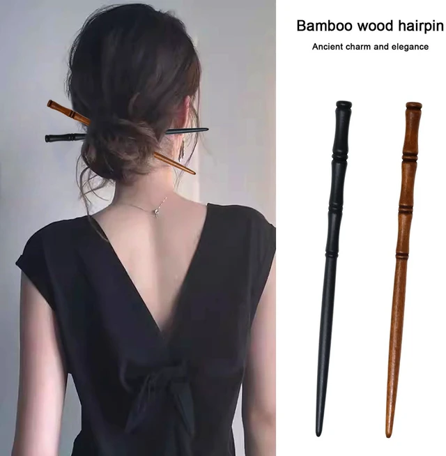 Alt view image 6 of 7 - Honbay 6PCS Retro Wooden Hair Sticks Bamboo Shape Hair Chopsticks Handmade Wood Hairpin Decorative Hair Holder for Women Hair Accessories (2 Color)