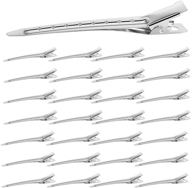 Main image of LZIUOSH 28 Pack Alligator Hair Clips 3.5 Inch Duck Bill Sectioning Clips, No Crease Non Slip Metal Curl Clips for Salon Styling and Coloring, Silver