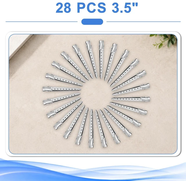 Alt view image 3 of 7 - LZIUOSH 28 Pack Alligator Hair Clips 3.5 Inch Duck Bill Sectioning Clips, No Crease Non Slip Metal Curl Clips for Salon Styling and Coloring, Silver