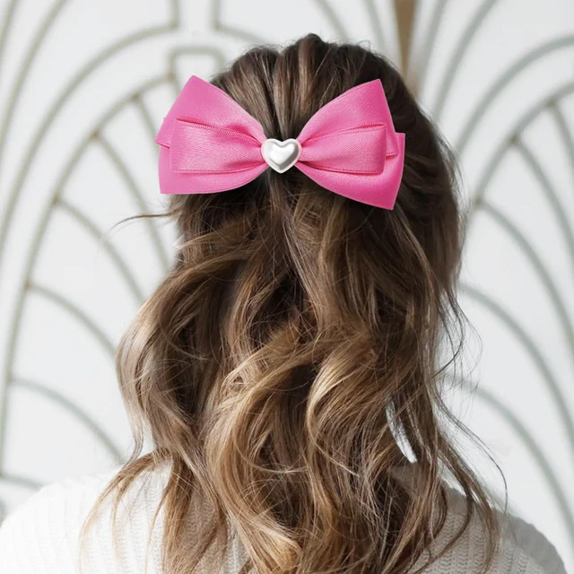 Alt view image 2 of 4 - LMYMHMLM 2pcs Pink hair bows for girls, cute bow hair clips for women, hot pink hair bow with alligator hair clip, christmas and valentines hair bows, hair accessories for girls
