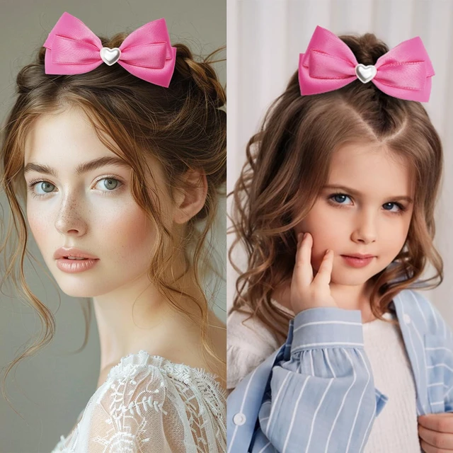 Alt view image 3 of 4 - LMYMHMLM 2pcs Pink hair bows for girls, cute bow hair clips for women, hot pink hair bow with alligator hair clip, christmas and valentines hair bows, hair accessories for girls