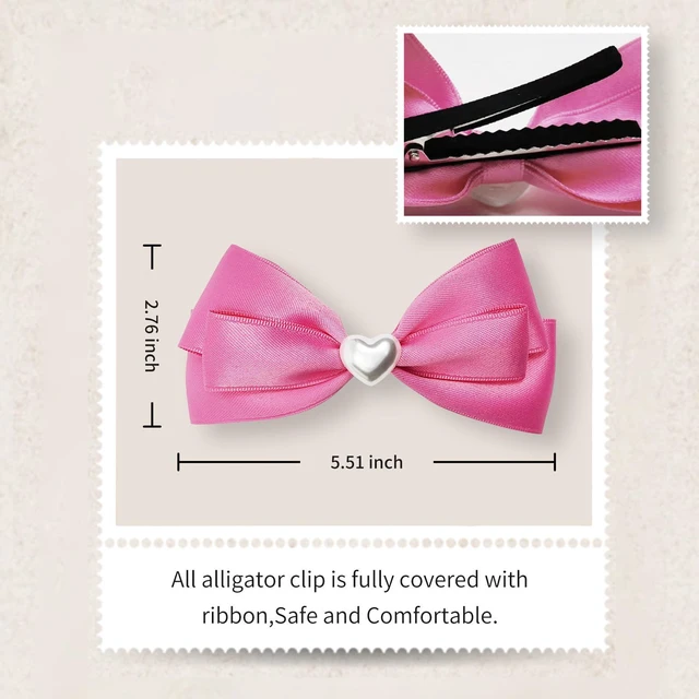 Alt view image 4 of 4 - LMYMHMLM 2pcs Pink hair bows for girls, cute bow hair clips for women, hot pink hair bow with alligator hair clip, christmas and valentines hair bows, hair accessories for girls