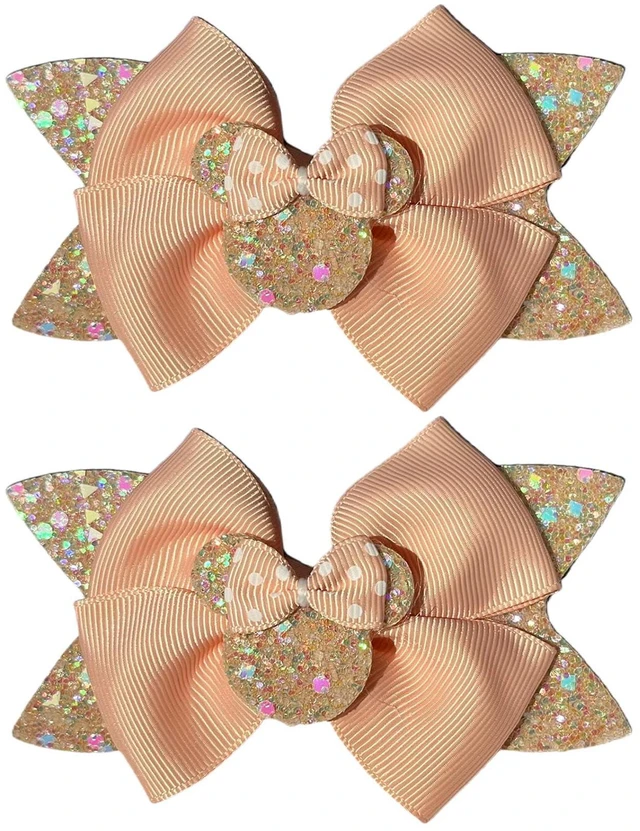 Main image of Koolgil 4.5 Inch Cute Mouse Ears Sequins Bows Hair Clips For Baby Girls, Toddler, Kids and Young Women Birthday Party Wedding Christmas Occasions Set of 2 (B- Blush Pink)
