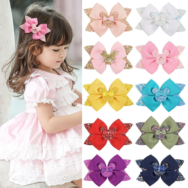 Alt view image 3 of 3 - Koolgil 4.5 Inch Cute Mouse Ears Sequins Bows Hair Clips For Baby Girls, Toddler, Kids and Young Women Birthday Party Wedding Christmas Occasions Set of 2 (B- Blush Pink)