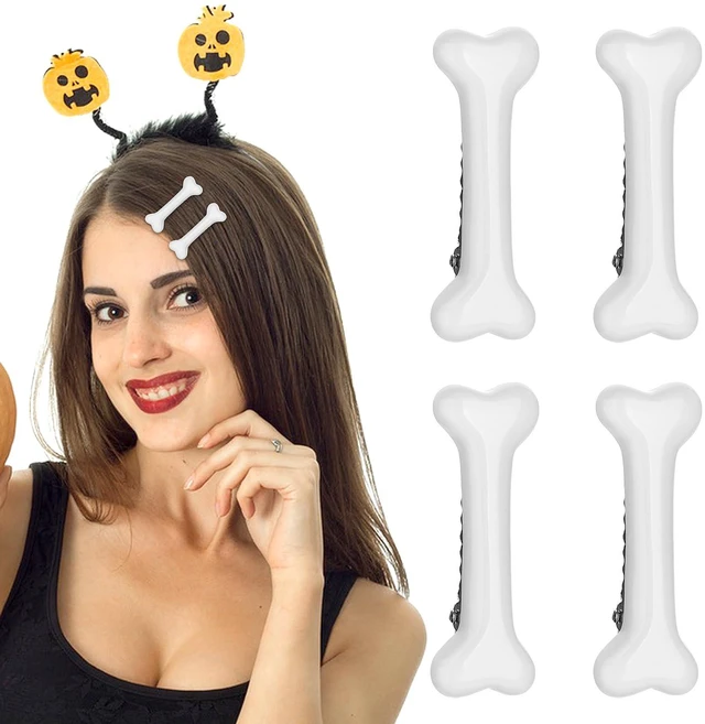 Main image of WLLHYF 4 Pack White Bone Hair Clips Goth Barrettes Halloween Vivid Dog Bones Hairpins Alligator Side Band Clips Cosplay Costume Hair Accessories for Women Girl Pebbles Party Christmas