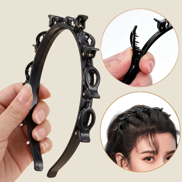 Alt view image 2 of 7 - Jtvznmi 4 Pcs Headband with Clips Bangs Hairstyle Hairpin Headband Professional Weave Bangs Hairstyle Hairpin Clip Headbands Fashion Bang Clip Toothed for Women (2PCS (Black))
