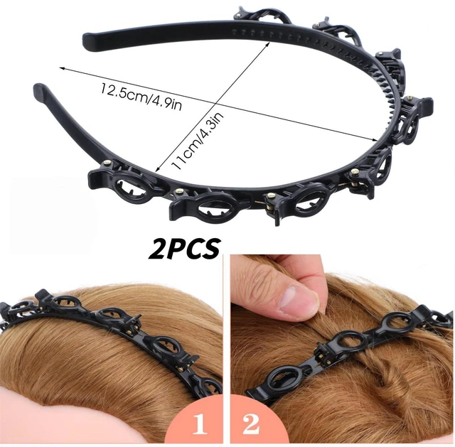 Alt view image 3 of 7 - Jtvznmi 4 Pcs Headband with Clips Bangs Hairstyle Hairpin Headband Professional Weave Bangs Hairstyle Hairpin Clip Headbands Fashion Bang Clip Toothed for Women (2PCS (Black))