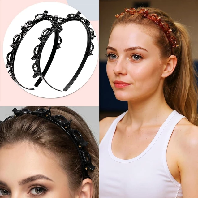 Alt view image 5 of 7 - Jtvznmi 4 Pcs Headband with Clips Bangs Hairstyle Hairpin Headband Professional Weave Bangs Hairstyle Hairpin Clip Headbands Fashion Bang Clip Toothed for Women (2PCS (Black))