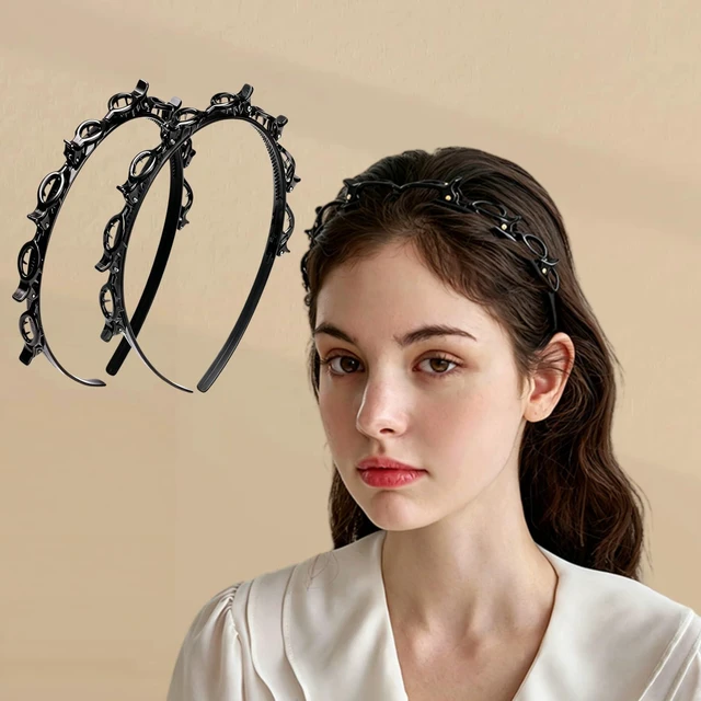 Alt view image 6 of 7 - Jtvznmi 4 Pcs Headband with Clips Bangs Hairstyle Hairpin Headband Professional Weave Bangs Hairstyle Hairpin Clip Headbands Fashion Bang Clip Toothed for Women (2PCS (Black))