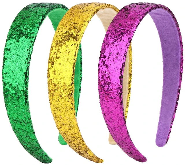 Main image of Uintoon Headbands for Girls, 3 Pack Mardi Gras Glitter Girls Headbands | Sparkly Purple Gold Green Hair Bands for Girls Toddler Non Slip Bling Sequin Head Bands Mardi Gras Hair Accessories