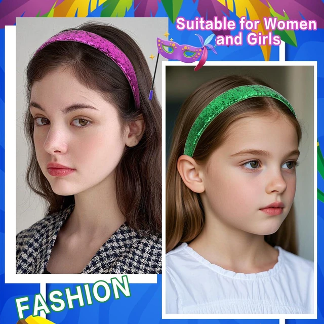Alt view image 5 of 7 - Uintoon Headbands for Girls, 3 Pack Mardi Gras Glitter Girls Headbands | Sparkly Purple Gold Green Hair Bands for Girls Toddler Non Slip Bling Sequin Head Bands Mardi Gras Hair Accessories