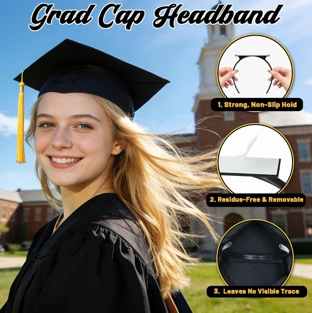 Alt view image 3 of 7 - UV-BANS Graduation Cap Headband, Grad Cap Headband for Graduation Insert - Secures Graduation Hat & Keep Hairstyle, Hat Accessories Hairband for Graduates, Students