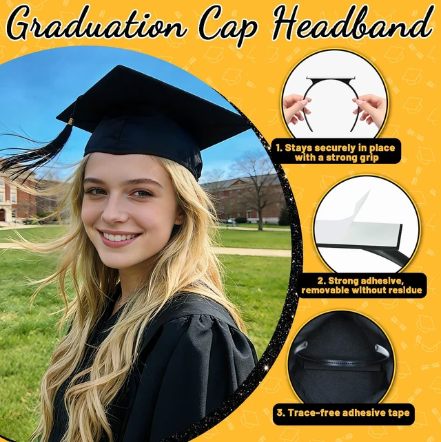 Alt view image 2 of 6 - Pirekul Graduation Cap Headband Insert, Grad Cap Headband Holder - Secures Your Graduation Caps & Keeps Hairstyle, Hat Accessories for Graduates, Students, Women