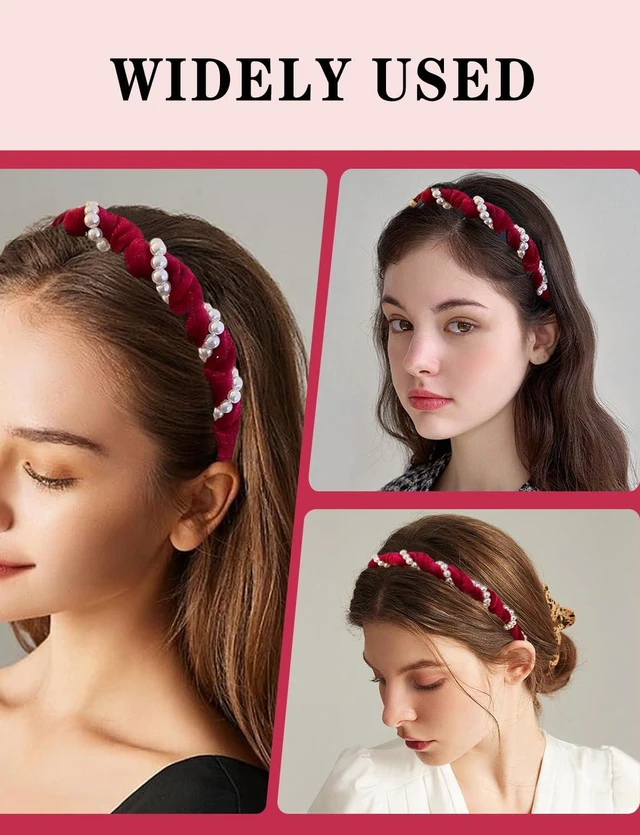 Alt view image 3 of 6 - Wusinsz 3 Pack Vintage Pearl Headbands for Women, High Cranium Non-Slip Headband with Teeth & Beads, Double-Sided Wedding Party Hair Accessories
