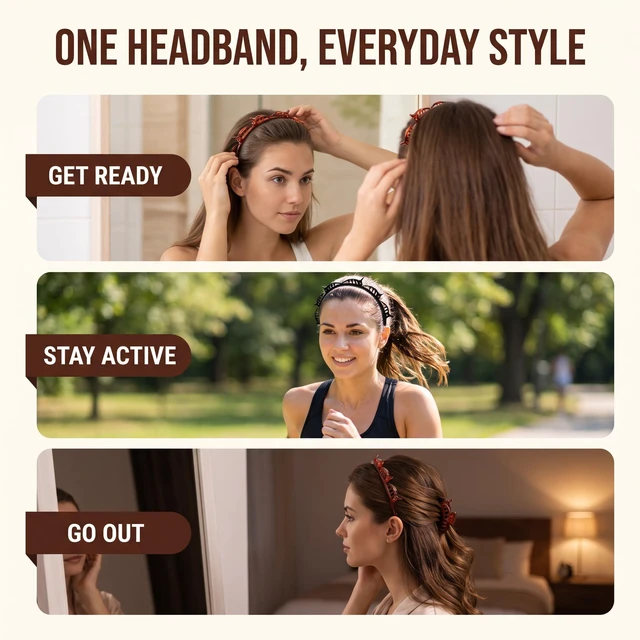 Alt view image 2 of 7 - Jinshining 4Pcs Double Bangs Hairband with 8 Small Clips Women's Double Layer Twist Braid Tools for Curly, Thick Hair Toothed Headbands, Hair Braiding Accessories (Black and Reddish Brown)