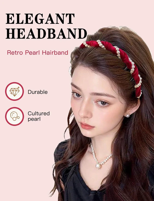 Alt view image 4 of 6 - Wusinsz 3 Pack Vintage Pearl Headbands for Women, High Cranium Non-Slip Headband with Teeth & Beads, Double-Sided Wedding Party Hair Accessories
