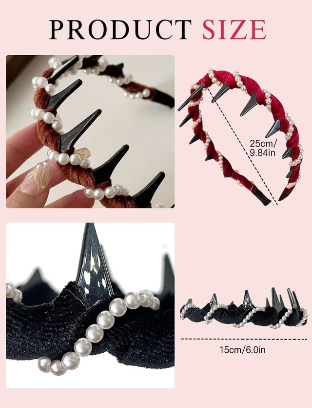 Alt view image 6 of 6 - Wusinsz 3 Pack Vintage Pearl Headbands for Women, High Cranium Non-Slip Headband with Teeth & Beads, Double-Sided Wedding Party Hair Accessories