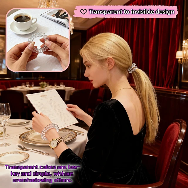 Alt view image 5 of 7 - Hair Ties for Women, 10 Pack Transparent No Damage No Crease Hair Ties Coils - Stretchy Waterproof Snag-Free Hair Bands, All Day Hold for Thick, Curly, Thin Hair, Workout, Swimming, Travel