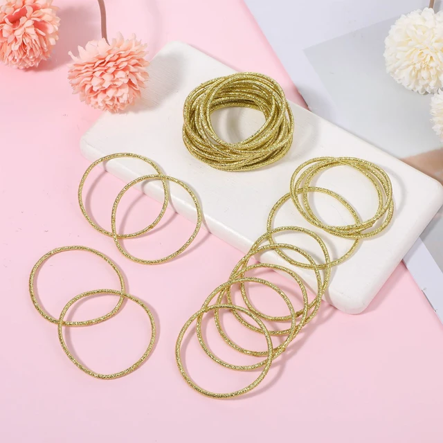 Alt view image 6 of 7 - 50 Pieces Gold Hair Ties, Gold Rubber Bands for Hair No-metal Elastic Ties Ponytail Accessories 0.08 inch (2 mm) Thick, 1.65 Inch (4.2 cm) diameter Thick for Fine to Medium Hairs