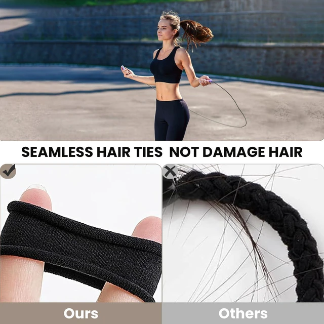 Alt view image 3 of 7 - 50Pack Black Hair Ties,Seamless Thick Hair Bands Ponytail Holder,Elastic Hair Tie No Damage Crease Hairties Soft Hair Ties for Women Girls Perfect for Long Lasting Braids Ponytails