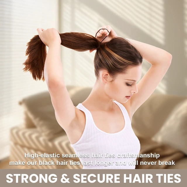 Alt view image 4 of 7 - 50Pack Black Hair Ties,Seamless Thick Hair Bands Ponytail Holder,Elastic Hair Tie No Damage Crease Hairties Soft Hair Ties for Women Girls Perfect for Long Lasting Braids Ponytails