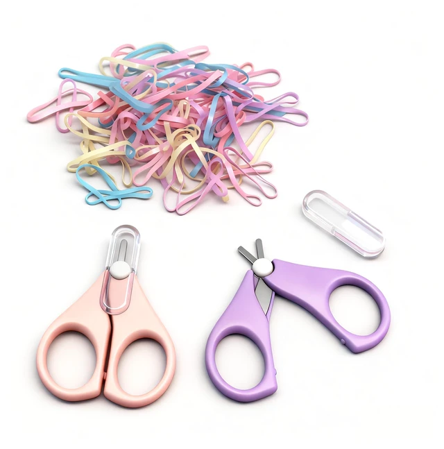 Main image of HXIELEC 50 Pcs Colorful Elastic Hair Bands Set with 2 Pcs Colorful mini Scissors for Easy Cutting - Rubber Band Cutter, No Damage Hair Accessories for Toddlers, Girls, and Women