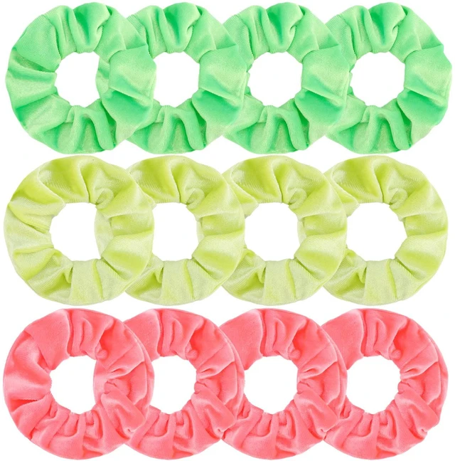 Main image of Whavel 12 Pack Velvet Scrunchies Soft Hair Scrunchies Ponytail Holder Elastic Scrunchy Hair Bands Ties, Velvet Hair Scrunchies Hair Accessories for Women Girls (Neon color)