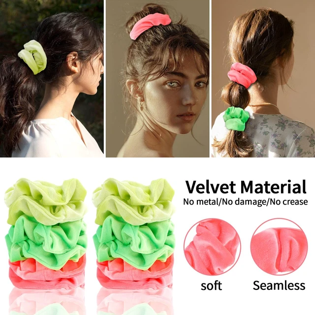 Alt view image 4 of 7 - Whavel 12 Pack Velvet Scrunchies Soft Hair Scrunchies Ponytail Holder Elastic Scrunchy Hair Bands Ties, Velvet Hair Scrunchies Hair Accessories for Women Girls (Neon color)