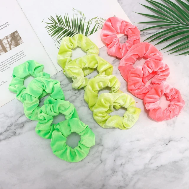 Alt view image 7 of 7 - Whavel 12 Pack Velvet Scrunchies Soft Hair Scrunchies Ponytail Holder Elastic Scrunchy Hair Bands Ties, Velvet Hair Scrunchies Hair Accessories for Women Girls (Neon color)