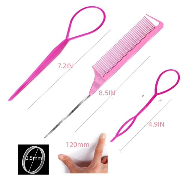 Alt view image 2 of 7 - 1000Pcs Hair Rubber Bands, Soft Small Hair Elastics for Girls and Women, 2pcs Topsy Tail Tools, 1 Rat Tail Comb, Pink Schembo