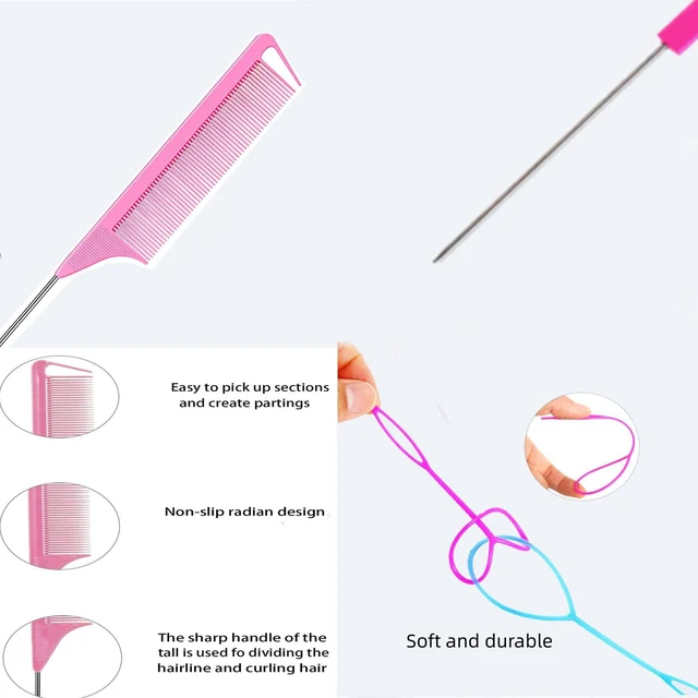Alt view image 4 of 7 - 1000Pcs Hair Rubber Bands, Soft Small Hair Elastics for Girls and Women, 2pcs Topsy Tail Tools, 1 Rat Tail Comb, Pink Schembo