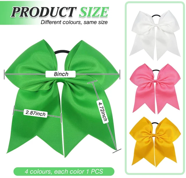 Alt view image 2 of 7 - TUUXI 4pcs Large Cheering Bows 8 Inch for Hair Cheerleading Bows Ponytail Holder Ribbon Elastics Hair Ties Bands for Cheerleader Softball Football Competition College Sport White Pink Yellow Green