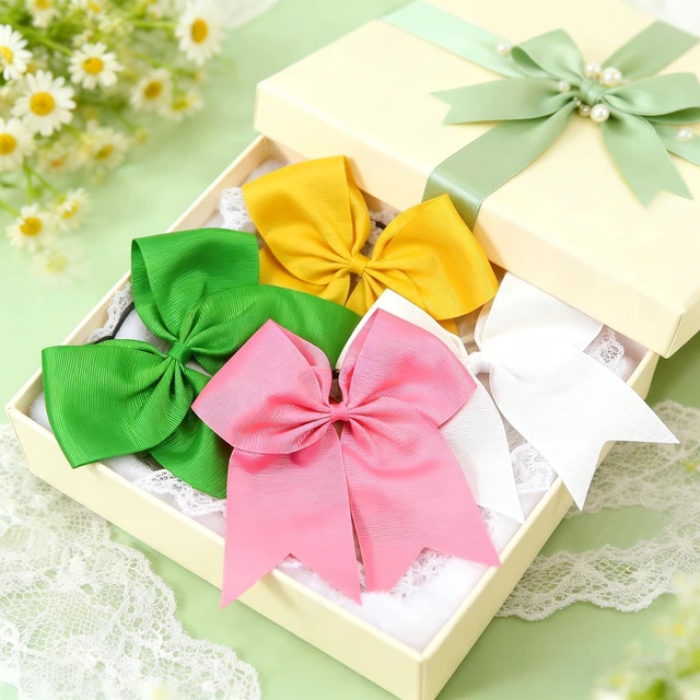 Alt view image 5 of 7 - TUUXI 4pcs Large Cheering Bows 8 Inch for Hair Cheerleading Bows Ponytail Holder Ribbon Elastics Hair Ties Bands for Cheerleader Softball Football Competition College Sport White Pink Yellow Green