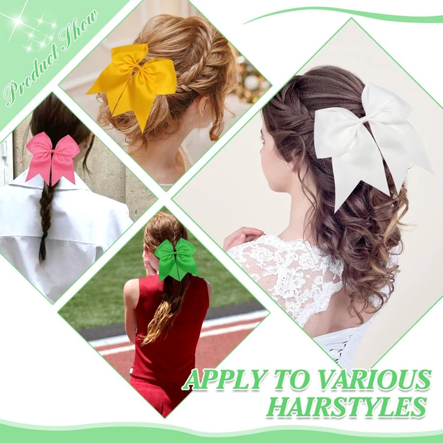Alt view image 6 of 7 - TUUXI 4pcs Large Cheering Bows 8 Inch for Hair Cheerleading Bows Ponytail Holder Ribbon Elastics Hair Ties Bands for Cheerleader Softball Football Competition College Sport White Pink Yellow Green