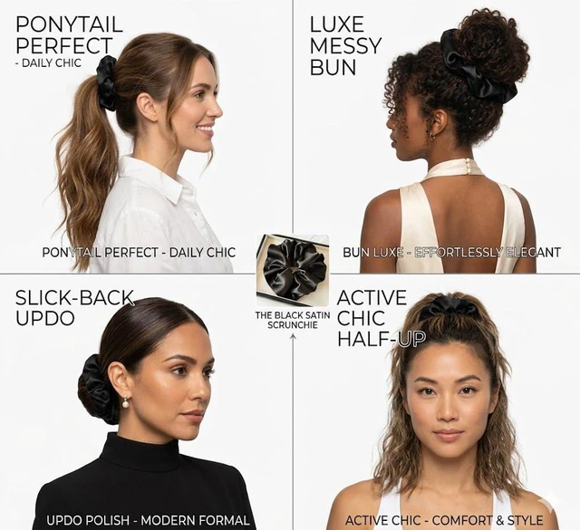 Alt view image 2 of 7 - Black and Coffee Jumbo Satin Silk Scrunchies for Women Thick Elastic Ponytail Holder Hair Ties Oversize Scrunchies for Thick Hair Ornament