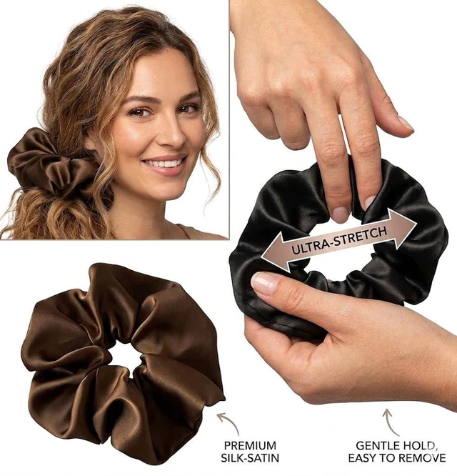 Alt view image 3 of 7 - Black and Coffee Jumbo Satin Silk Scrunchies for Women Thick Elastic Ponytail Holder Hair Ties Oversize Scrunchies for Thick Hair Ornament