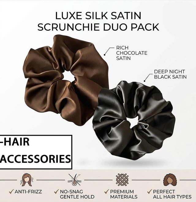 Alt view image 6 of 7 - Black and Coffee Jumbo Satin Silk Scrunchies for Women Thick Elastic Ponytail Holder Hair Ties Oversize Scrunchies for Thick Hair Ornament